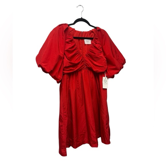 Hyacinth House Red Puff Sleeve Mini Dress - Courtney Shirred Bodice - Picture 2 of 7